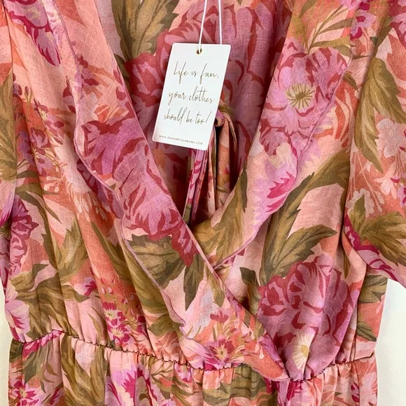 Show Me Your MuMu Verity Midi Dress Chiffon Garden Floral Pink Wedding Resort - Picture 10 of 16